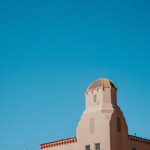 San Diego architecture fine art print showing terracotta tower beneath blue sky