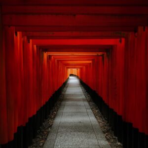 Fushimi Inari torii gate print showing the red shrine pathway in Kyoto Japan